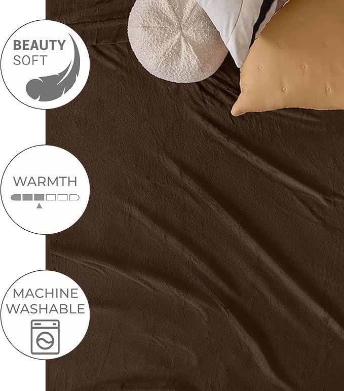 Vianney Coffee Queen Size Lightweight Fleece Blanket Dark Brown Ultra Soft Cozy Throw for Couch or Bed Year-Round Comfort