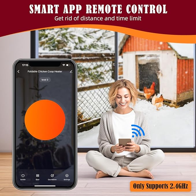 Chicken Coop Heater for Winter with Remote APP Control, 30''x12'' Large Foldable Chicken Heaters Warmer Inside Coop with Adjustable Timer Temp, 180W Safe Flat Panel Radiant Heater for Chickens Coops