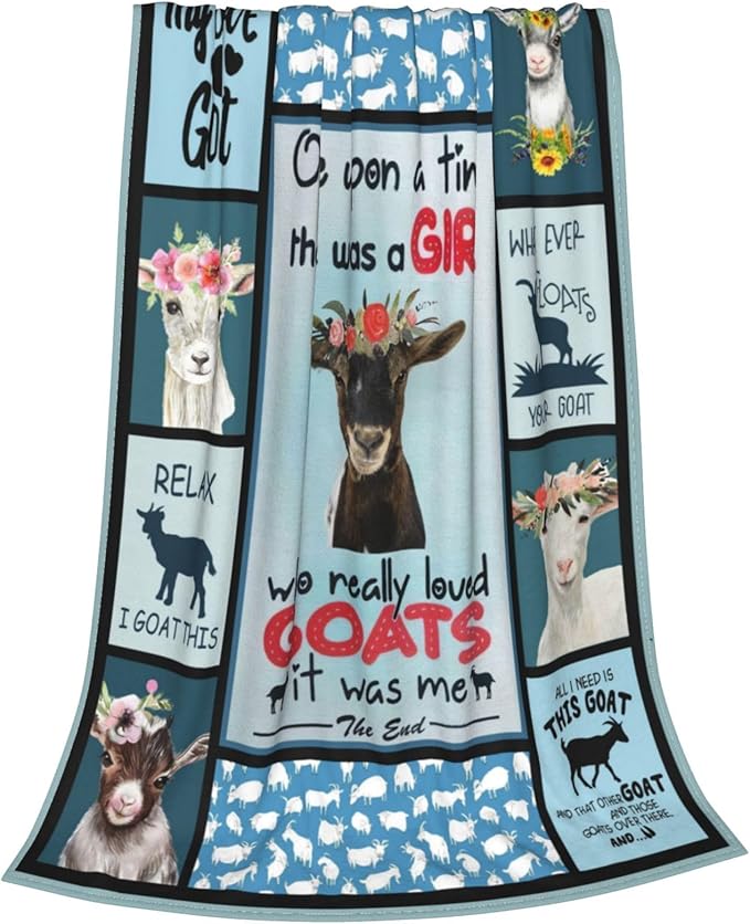 Goat Blanket Goats Throw Blanket Soft Fleece Flannel Bedding Sheep Gifts for Women Girls Lovers Adults Blue Stuff Plush for Couch Sofa Bed Room Decor 60"X80"