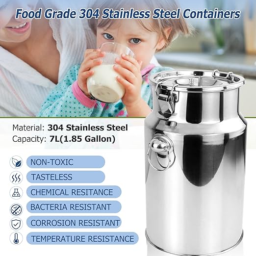 2025 Upgrade 7L Cow Milking Machine, Continuously Adjustable Suction Pulsation Vacuum Electric Milker, Portable Livstock Milking Machine with Stainless Bucket(US Plug)(7L Cow)