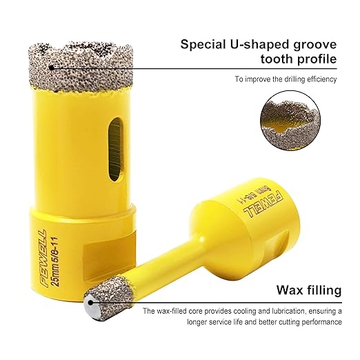 FEWELL 11pcs Diamond Tile Hole Saw Kit with 5/8-11,Diamond Core Drill Bit Set (6/8/20/25/35/50/65/100mm+20mm Finger Bit+50mm Chamfer Bit) for Porcelain Ceramic Tile Marble Granite