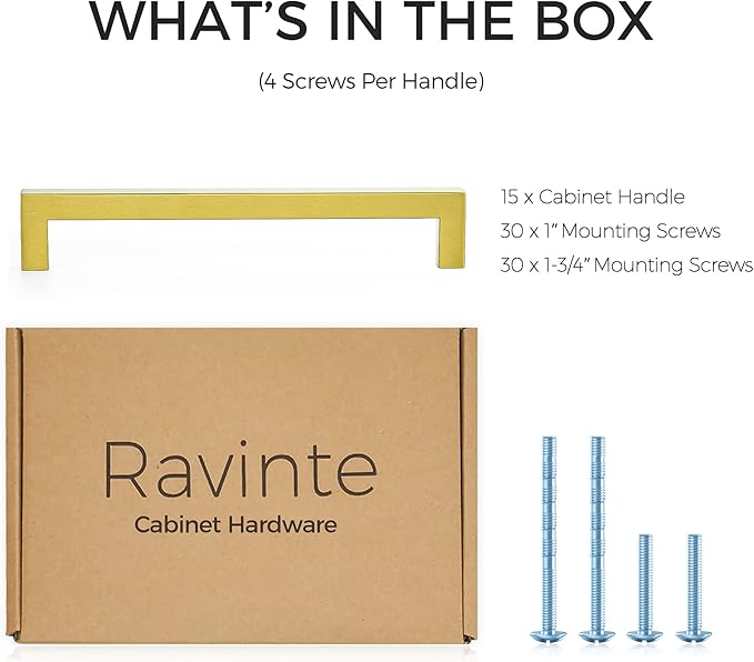 Ravinte 15 Pack 7-1/2 Inch Kitchen Square Cabinet Handles Brushed Brass Pulls Kitchen Cabinet Hardware Handles for Cupboard Drawer Pulls