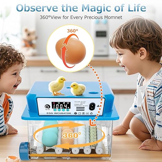 Automatic Egg Incubator 16 Egg Incubators for Hatching Eggs with Temperature Control Humidity Control and Display for Goose Chicken Duck Quail Pigeon Eggs Auto Turner, Blue