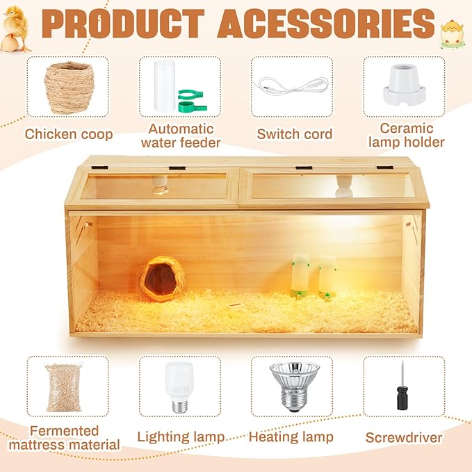 32 x 16 x 16 in Brooder Box for Chicken Quails with Leg Stand Sliding Door, Bulb Set and Feeder, Indoor Chicks Coop Brooder Box Kit, for Ducks, Rabbit, Hamsters, Lizards, Mice, Rat