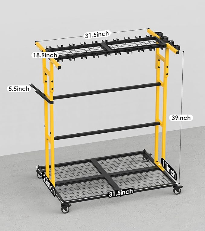 CCCEI Garage Organization with Wheels, Outdoor Gargen Yard Shed Tools Organizer Cart, Home Storage for Cleaning Supplies Organizer, Broom Holder, for Shovel and Rake, Long Farming and Farming Tools.