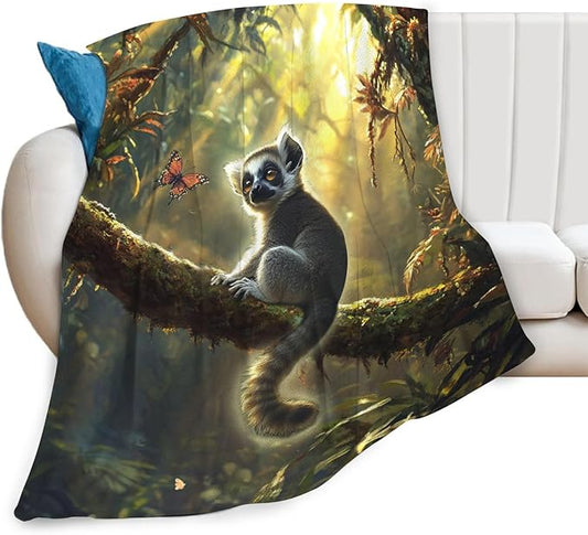 Lemur Blanket Lemurs Lovers Gifts Cozy Plush Rainforest Animal Throw Blankets Fuzzy Flannel Fleece for Girls Boys Women Men 80"X60"
