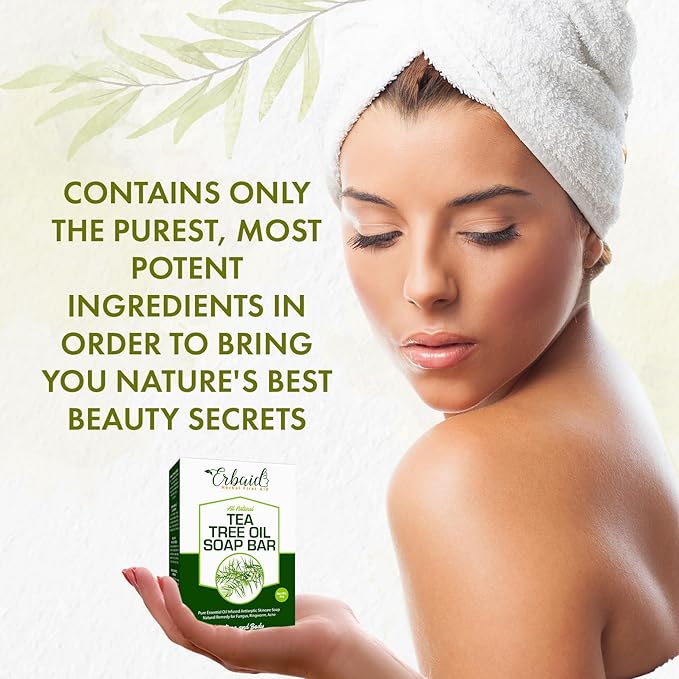 Tea Tree Oil Soap Bar for Face & Body, 4oz –All Natural Remedy Skin Cleanser – Pure Essential Oil Infused Skincare Cleansing Soap for Dirt & Acne - Tea Tree Face & Body Wash Made in USA