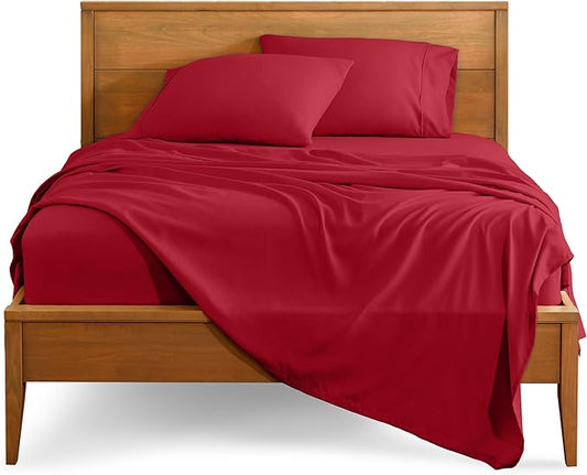 Bare Home Queen Sheet Set - Luxury 1800 Ultra-Soft Microfiber Queen Bed Sheets - Double Brushed - Deep Pockets - Easy Fit - 4 Piece Set - Bedding Sheets & Pillowcases (Queen, Red)