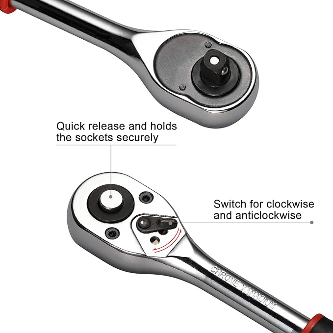 Egofine 12pcs 3/8 Inch Ratchet Socket Wrench Set, Drive Socket Set with 10 Sockets 8-14,17,19,21mm and 2 Way Quick Released Ratchet Handle and Extension Bar