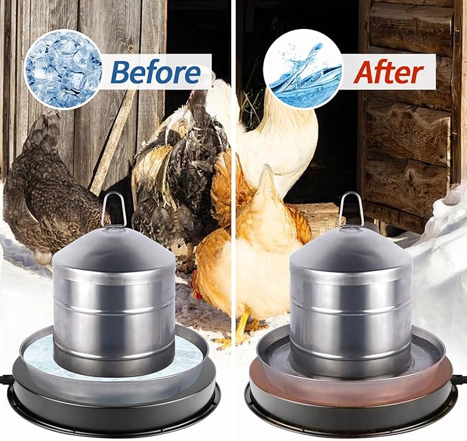 2PACK Chicken Water Heater for Winter，110Watt Heated Poultry Waterer Base,with Thermostat and 9.8ft Power Cord, Dia.11in,Suitable for Plastic/Metal Poultry Waterer