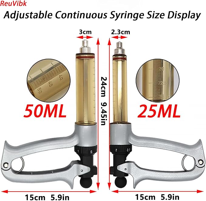 25ML Livestock Syringe Gun, 5 Gears Adjustable Continuous Repeating Luer Lock Syringe with 10 Needles, for Chickens, Ducks, Goose, Pig Bull Sheep, Large And Small Animals
