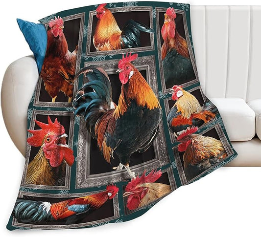 Tijuboni Rooster Chicken Throw Blanket Rooster Gifts for Girls Boys Women Men Kids Adults Soft Flannel Fleece Blanket for Couch Sofa Bed Home Decor 60"x80"