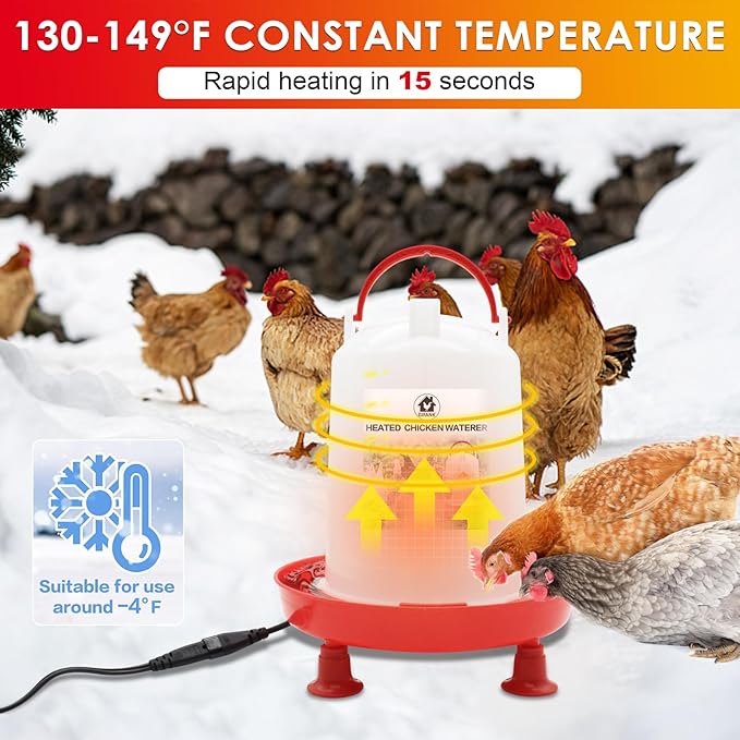 3L Chicken Waterer Heated for Winter Chicken Water Heater with Adjustable Leg Support 35W BPA-Free Heated Poultry Waterer Heavy Duty All in One Heated Waterer for Chicken Coop