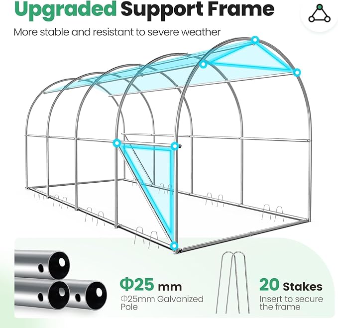 KING BIRD Premium 15x6.6x6.6FT Greenhouse for Outdoors, Large Walk-in Heavy Duty Galvanized Steel Frame, Mesh Door Screen Window Tunnel Hoop Garden Plant Winter Hot House, Side Screen Mesh, Green