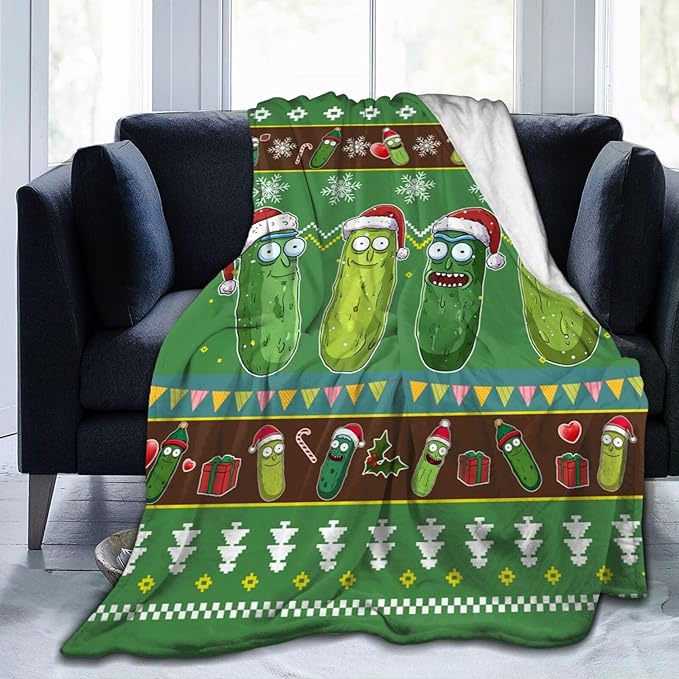 Dynova Christmas Pickle Blanket Cozy Plush Pickles Lovers Throw Blankets Fuzzy Flannel Fleece Funny Gifts for Girls Boys Women Men 80"X60"