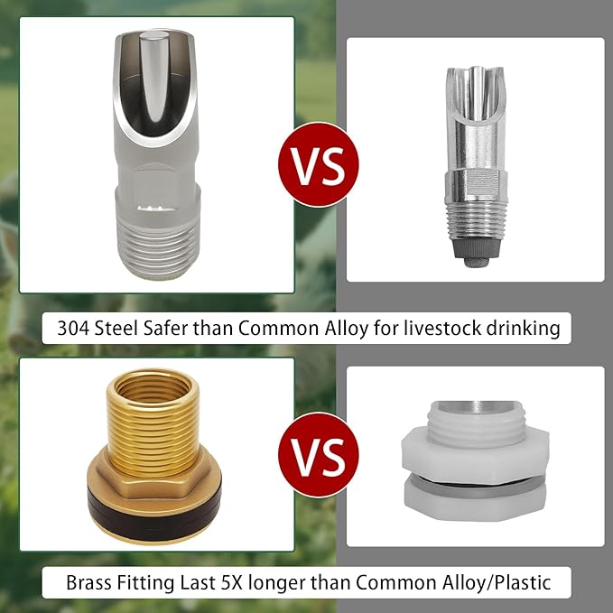 8Pcs Pig Nipple Waterer for Barrel Kit, Automatic Hogs Drinker Feeder with Stainless Steel Pig Water Nipple & Brass Water Tank Connectors & Hole Opener for Hog Sows Piglets Swine