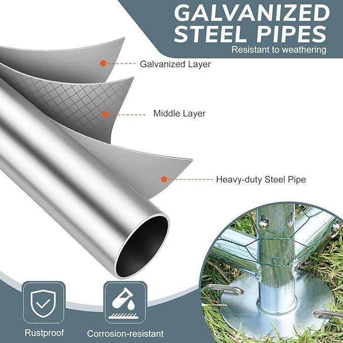 VINGLI Chicken Coop, Large Metal Poultry Cage for Chicken Run, Walk-in Chicken Pen with Waterproof & Anti-UV Cover Outdoor (Silver-Flat Roof, 13.1 * 9.8 * 6.5 ft)