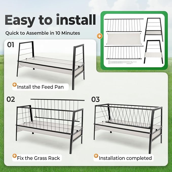 Pasture Hay Feeder 2 in 1 55 Gallon Livestock Feed Trough with 22 Gallon Feed Pan Hay Grain Livestock Feeder for Sheep, Calf, Cow and Horse