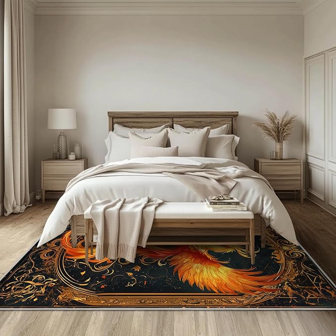 5x7 Phoenix Area Rugs Boho Phoenix Rug for Living Room Indoor Soft Non-Slip Thin Large Carpet Vintage Rugs for Bedroom Home Decor Under Table Washable Machine