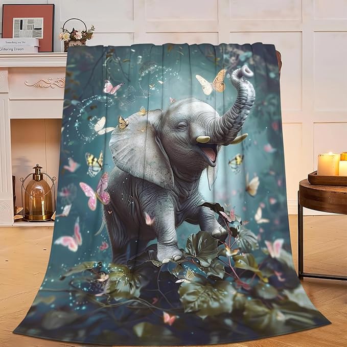 Cute Elephant Blanket, Soft Plush Fleece Animal Throw Blanket - Cozy Warm Stuffed Blankets Bedding Elephant Gifts for Women Girls Kids Adults 60"X80"