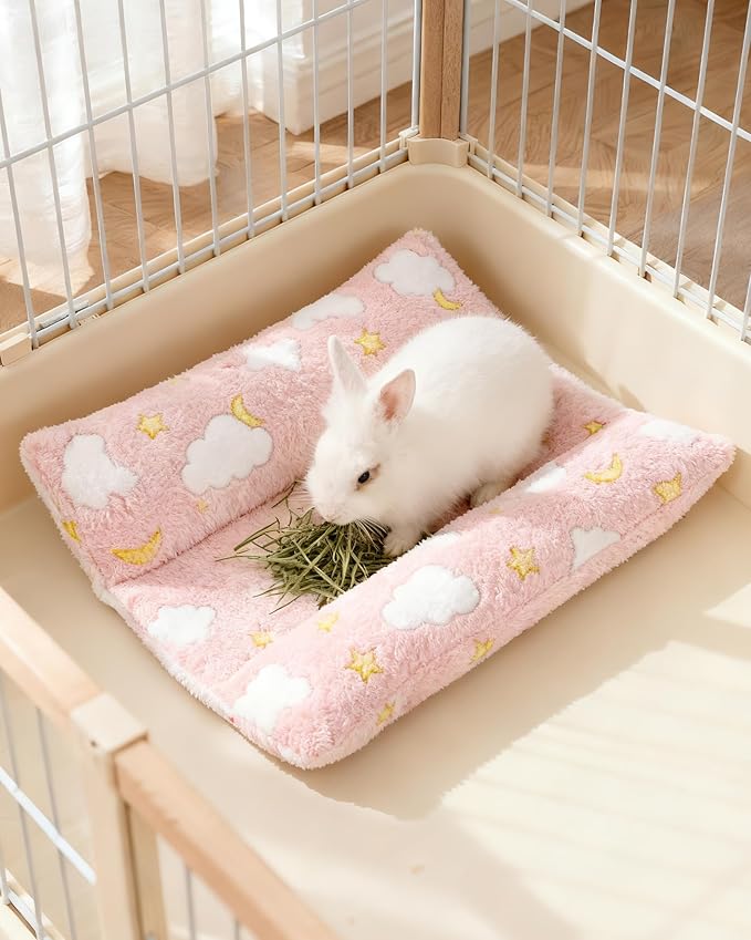16 * 14in Rabbit Bed Soft Bunny Bed, Cuddle Cushion Plush Mat with Cotton Lounger Pillows, Small Pet Flop Mat for Cage Sleeping Indoor