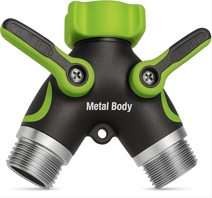 Garden Hose Splitter 2 Way Heavy Duty - Leakproof Full Metal Body Faucet Spigot Splitter