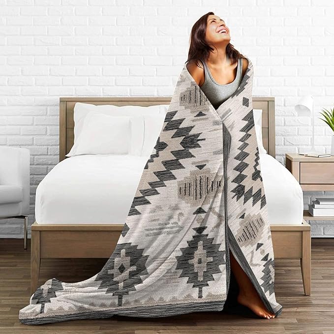 Western Blanket, Soft Plush Fleece Aztec Southwestern Throw Blanket - Cozy Warm Tribal Navajo Southwest Blankets Western Bedding Stuff Gifts for Women Girls Kids Adults 40"X50"