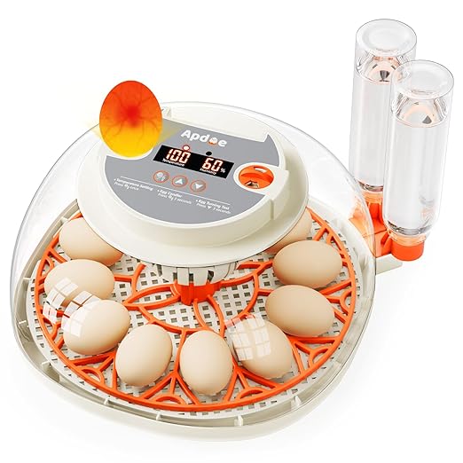 Egg Incubator with Temperature and Humidity Control, Automatic Egg Turner, Egg Candler, External Water Bottle Refill, Air Vent, 360° Clear View, Hatching Chicken Duck Quail Bird, APDOE HatchPro 12