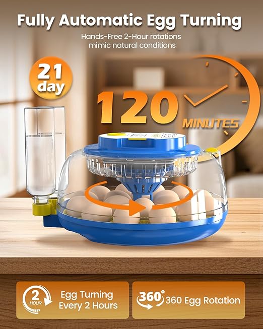 Incubators for Hatching Eggs, 18 Eggs Incubators with Egg Candler Automatic Egg Turner, Temperature & Humidity Control, Full Viewing for Chicken, Duck, Quail, Goose, Parrot and Pigeon