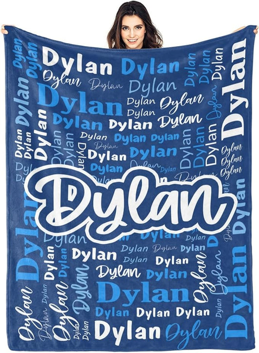 Custom Blanket with Name Personalized Blankets for Kids Adult Boys Girls Flannel Monogrammed Customized Blankets Throw (50''x60'')