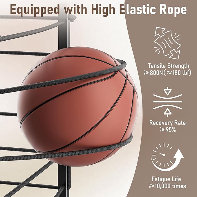 Sports Equipment Garage Organizer,Garage Ball Storage Rack for Sports with Wheels-Upgraded 3 Layers Organizer Rack Outdoor Basketball Racks for Balls with Holder and Hooks (Dark Black)