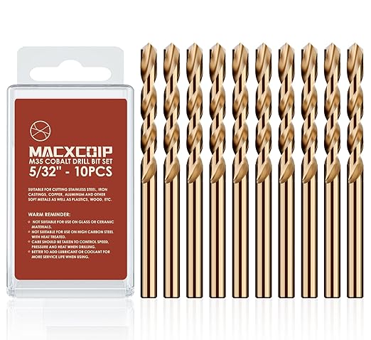 5/32" (10pcs) Cobalt Drill Bit Set, M35 High Speed Steel Jobber Length Drill Bit Kit for Hardened Metal, Stainless Steel, Cast Iron, Wood and Plastic, with Index Storage Case