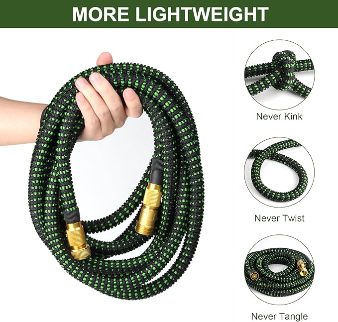 HDKing 2025 Upgrade Expandable Garden Hose 50FT, Water Hose with 10-Function High-Pressure Spray Nozzle, Heavy Duty Flexible Hose, 3/4" Solid Brass Fittings Leakproof Design