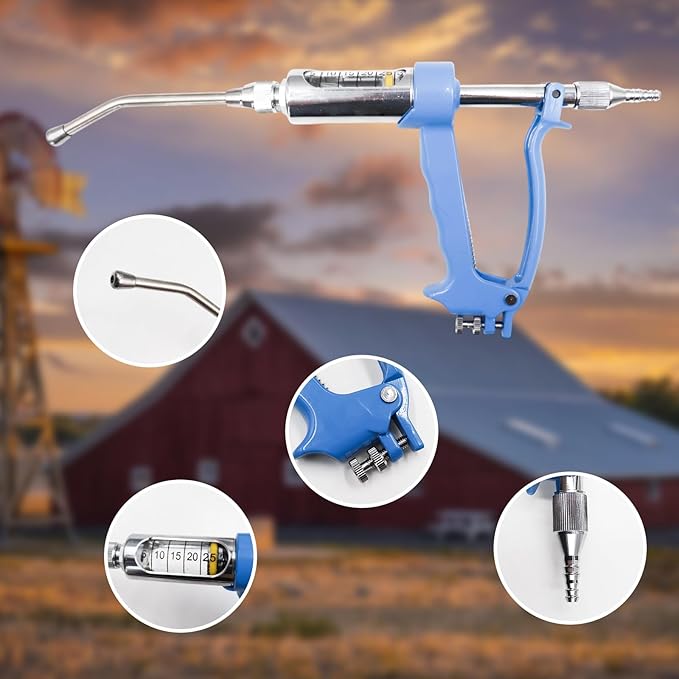 Adjustable Livestock Dosing Gun – 30ml Stainless Steel Veterinary Tool with 2.5L Portable Tank | Durable Oral Dispenser for Cattle, Pig, Sheep, Goats, Horses