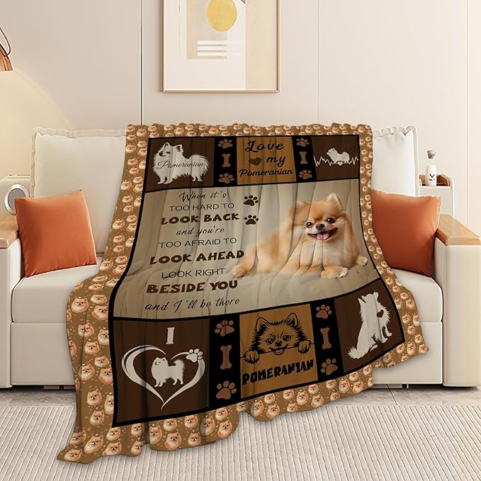 Pomeranian Blanket, Pomeranian Dog Throw Blanket, Puppy Dog Gifts Blankets Stuff Fleece Flannel Plush for Girls Women Lovers Adults Soft Bedding Gift for Sofa Bed Office Home Decor 60"x50"