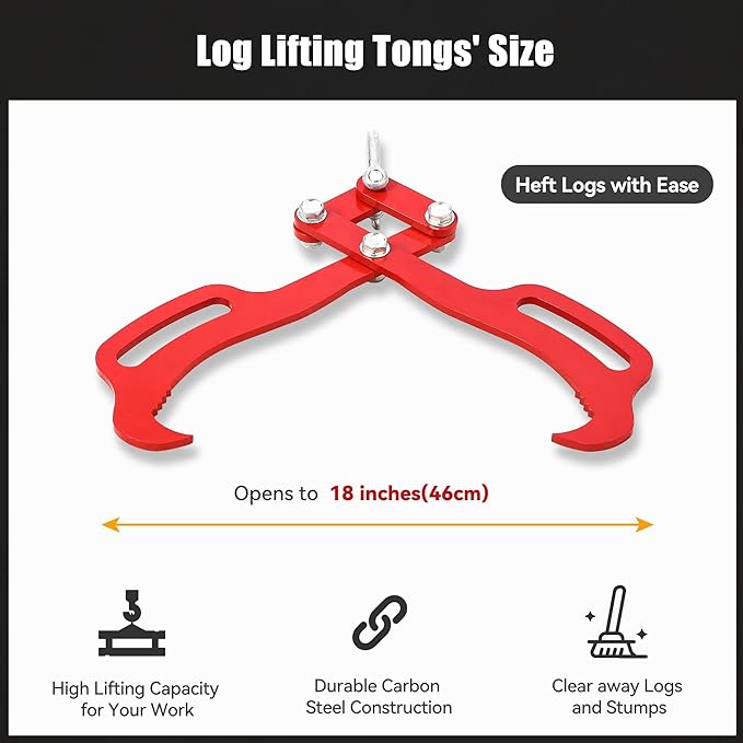 Garvee 18 in Log Lifting Tongs, Log Grabber, Skidding Log Lifting Tongs Timber, Heavy Dut Solid Steel Swivel Dragging Steel Tongs Log Lifting Lumber Skidding Tongs Logging Grabber(2 Claw)