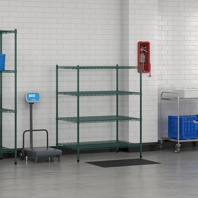 Commercial NSF Listed Green Epoxy Stationary Wire Shelving Kit 30" x 42" x 54", with 4 Shelves Perfect for Warehouse, Walk-in Refrigerator, Freezer, Grocery Store, Restaurant, Dishroom