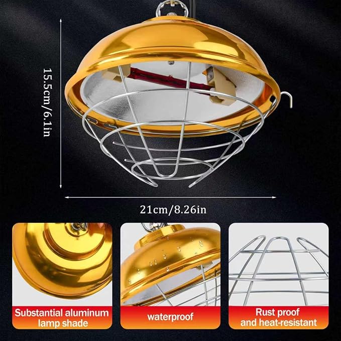 Nirvix 250W Chicken Coop Heater, Brooder Heat Lamp for Chicks, 2-Temp Settings (175W/250W), Adjustable Hanging Height & Waterproof Design for Quail, Ducks, Rabbits, Pets Indoor Outdoor Use