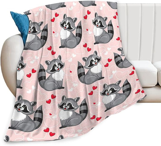 Tijuboni Pink Raccoon Throw Blanket Raccoon Gifts for Girls Boys Women Men Kids Adults Soft Flannel Fleece Blanket for Couch Sofa Bed Home Decor 60"x80"