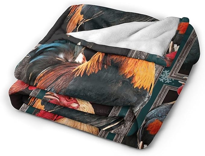 Rooster Throw Blanket - Chicken Farm Animal Decor for Girls Boys Women Men Kids Adults - Soft Warm Cozy Fleece for Couch Sofa Bed 50"x40"