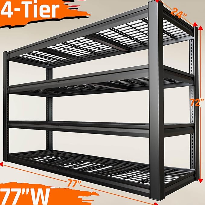 Storage Shelves, 77" W Garage Shelving Heavy Duty Metal Adjustable Garage Shelves, Shelving Units Industrial Shelving for Warehouse, 77" W x 24" D x 72" H,2 Pack