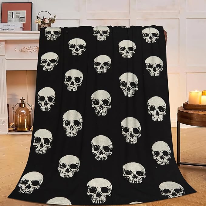 Gothic Skull Blanket, Soft Plush Fleece Throw Blanket - Cozy Warm Stuffed Blankets Bedding Skull Gifts for Women Girls Kids Adults 50"X60"