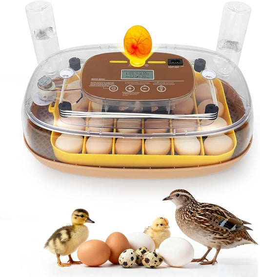 24 Egg Incubator for Hatching with Automatic Turner, Smart Temperature & Humidity Control, 360° Viewing, Egg Candler, Auto Water Refill, Ideal for Chicken, Duck, Quail, Goose-Brown (24 Egg-Brown)