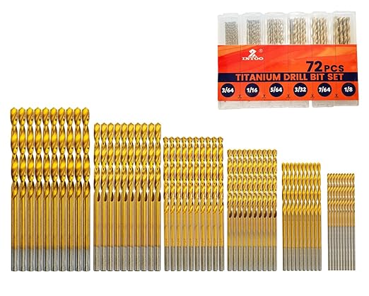INTOO Mini Drill Bit Set 60 Pcs+12 Pcs Free High Speed Steel HSS Titanium Micro Drill Bits 3/64"-1/8" Metal,Plastic,Wood, Small Drill Bit
