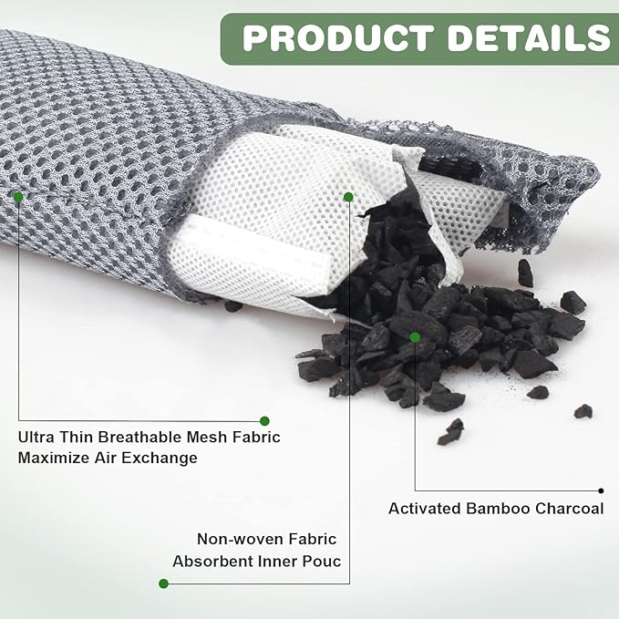 12 Pack Charcoal Shoe Deodorizer Bags inserts, Shoe Odor Eliminator,Drawer Deodorizers, Activated Charcoal Odor Absorber for Gym Bag, Car, Pet, Closet