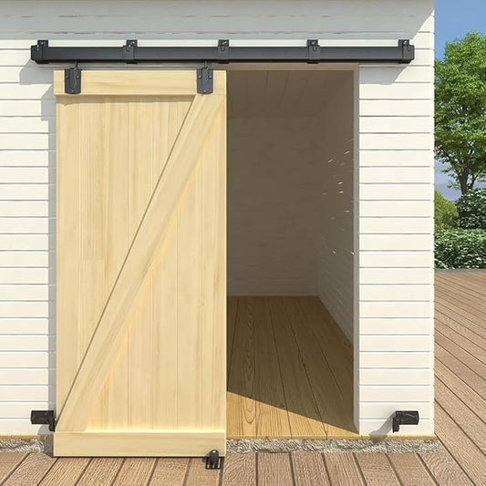 6FT Black Box Rail Exterior Barn Door Hardware Kit, Sliding Heavy Duty Barn Door Track, Wall Mount Barn Door Hardware with 5 Track Brackets(Doors NOT Include）
