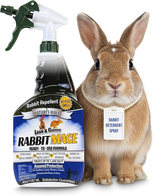 Nature’s Mace Rabbit MACE, Deterrent for Yard, Rabbit Repellent Outdoor, Mint Rabbit Spray, Garden, Lawn, Keep Rabbits Out, 40 oz Ready to Use, Covers 1,400 Sq Ft, Safe Around People, Pets, Plants
