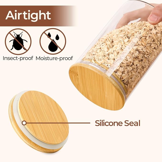 ComSaf 0.5 Qt Glass Food Storage Jars Set of 6, Clear Glass Storage Containers with Lids, Pantry Organization Jar, Spice, Blooming Tea, Coffee, Cookie and Sugar Container, Small jar Set for Kitchen