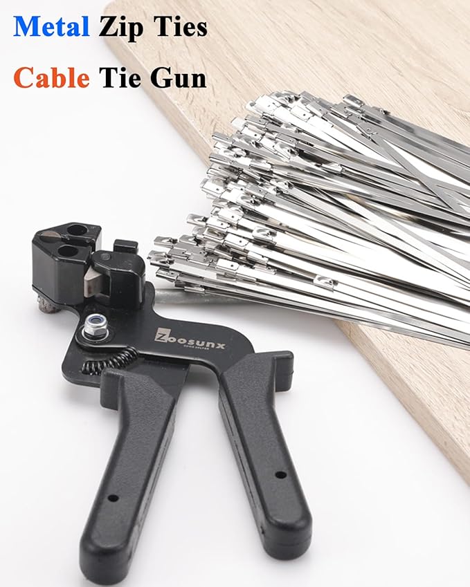 Metal Zip Tie Tool Kit: Heavy-Duty Stainless Steel Cable Tie Tensioner with 200PCS 11.8-Inch Self-Locking Metal Zip Ties for Fencing, Exhaust, Pipes & Industrial Repairs (200PCS+TOOL, SILVER)
