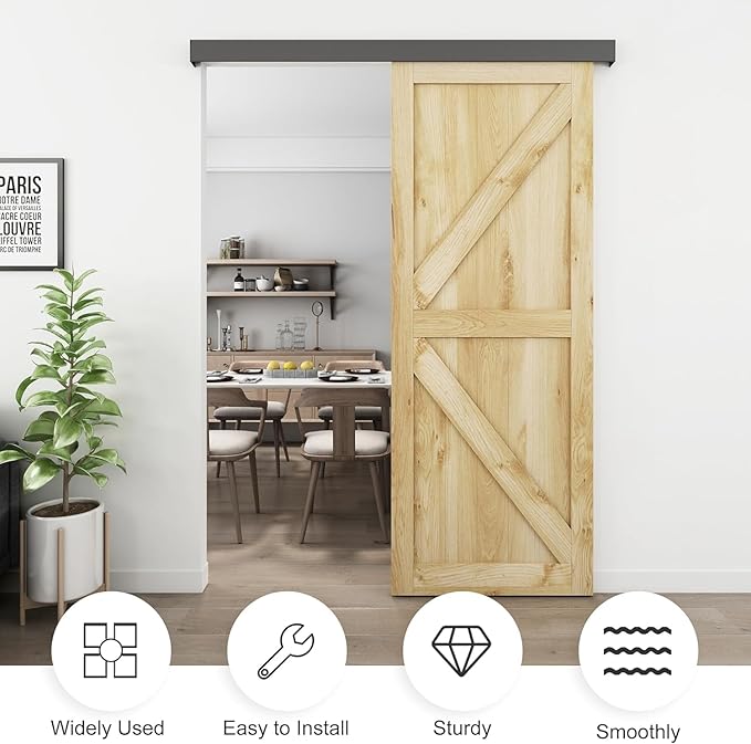 JUBEST 5FT Sliding Barn Door Hardware Track Kit, Aluminium Alloy Box Rail Hardware for Classic Modern Interior Single Wooden Door,Low Clearance,Black